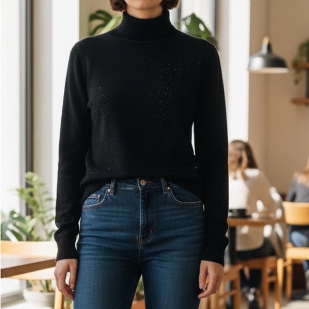Draper’s & Damon’s Black Metallic Sparkle Turtleneck Sweater- Size S - NWT